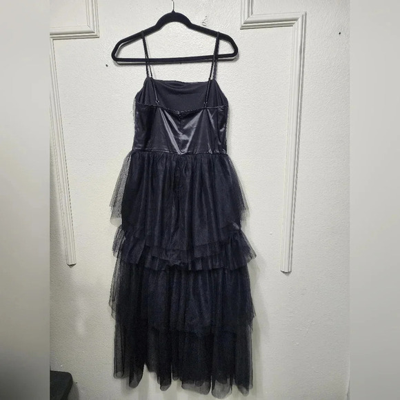 Lulus Sultry Sweetness Black Tiered Tulle Maxi Dress M Wedding Party Guest Dark - Picture 9 of 11